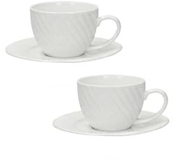 BRANDANI Set 2 tazzine Caffè con Piattino Optical 51089 Bone China Porcella Bianca