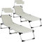 Casaria® 2er Set Sonnenliege Klappbar Aluminium Wetterfest Gartenliege mit Sonnendach Seitentasche Kissen bis 180 kg Garten Liegestuhl Leicht Creme