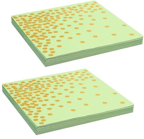 UOCAI Servietten Grün 40 Stück, Salbeigrün Gold Punkte Party Deko, Geburtstagsservietten Papierservietten Tischdeko für Gartenparty Hochzeit Dekorationen Feste, 16.5cmx16.5cm
