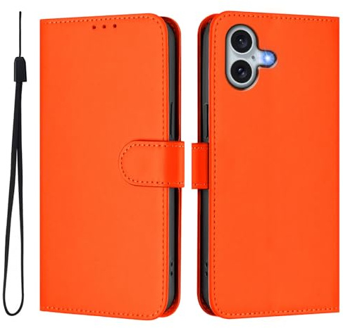 IMIRST Flip Wallet Case for iPhone 16 Plus, YBCS Orange | with Card Holder Kickstand,Premium PU Leather,Shockproof TPU Interior Cover,Magnetic Closure