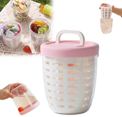 Fegtrtyoa Leak-Proof Fruit Cup with Strainer Protable Salad Container Sealed Leak-Proof Salad Box A