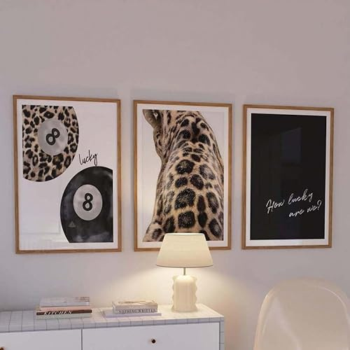 CHAOJIART 3-teiliges Wandkunstbild mit Leoparden- und Gepardenmotiv, 8-Ball-Glückskugel, Leinwanddrucke, Gemälde, Poster, adrette Dekoration für Schlafzimmer und Wohnzimmer (50 x 70 x 3 cm/rahmenlos)