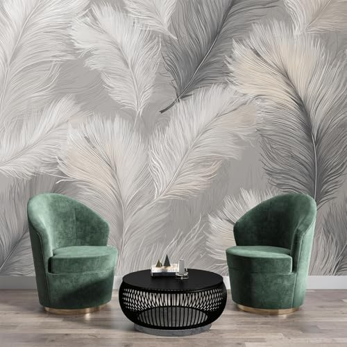Fototapete Premium-Seide Exquisite Federn 150 x 105cm - Fototapete Schlafzimmer Wohnzimmer Grau Silber Tapete Xxl Wandtapete Motivtapeten 3D Effekt Wandbilder - Elegant Luxuriös