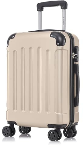YONSLY Koffer Suitcase M Elfenbeinweiß, Trolley Reisekoffer, Rollkoffer Handgepäck mit 4 Rollen 360°, Hartschalenreisekoffer, Zahlenschloss, Weicher Gummigriff