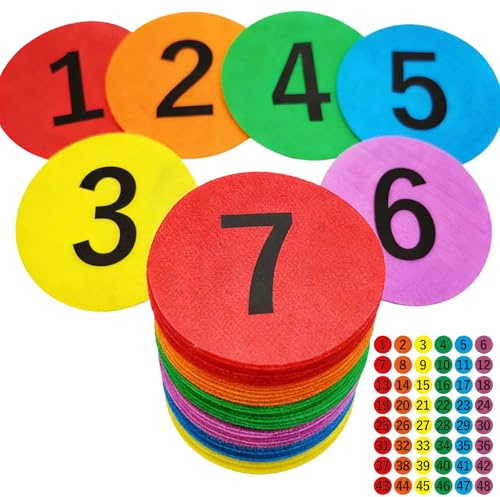 Generic Wiederverwendbare Teppich-Marker mit Zahlen, 48 Stück, 9,9 cm, Teppich-Punkte für Zuhause und Klassenzimmer, mehrfarbig