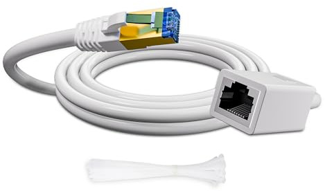 Werkybay CAT 7 Ethernet Verlängerungskabel 7.5m, RJ45 Stecker auf Buchse Netzwerkkabel, 10Gbps 600MHz Patchkabel, S/FTP LAN-kabel für Cat5e/Cat6/Cat6a, Router, Switch usw. - Weiß, mit 15 Kabelbinder