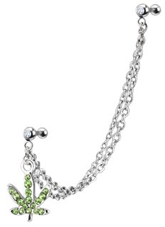 Trend Agent 2 Piercingstecker (Barbell) mit Kette ''Hanfblatt''