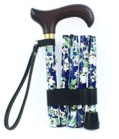 NRS Healthcare M88086 Faltbarer Wanderstock, blumenmuster, blau