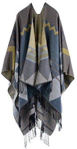YianBestja Damen Herbst/Winter Poncho mit Quaste, 130 * 150CM Poncho-Schal Überwurf Cape Umhang Wendeponcho für Frau (36-1)
