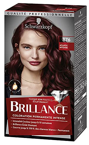 Schwarzkopf - Brillance - Coloration Cheveux Permanente Intense - Avec de l'Huile - Couvre 100% des Cheveux Blancs - Acajou Intense 876 - 160 ml