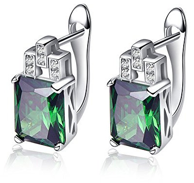 BONLAVIE Boucles d'oreilles Femme Pierre Carrées Clou d’Oreille en Argent Sterling 925 émeraude/Rubis 8 * 10mm (Vert)