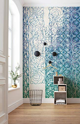 Komar Vlies Fototapete ART NOUVEAU BLEU | Tapete, XXL, Blüten, Jugendstil, Schlafzimmer, Wohnzimmer, Büro, Flur | Größe 250 x 280 cm (Breite x Höhe) | HX5-039
