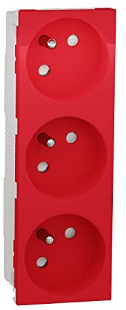 Schneider Electric - Unica - prise triple 2P+T - FR - spéciale goulotte - Rouge - méca seul - NU307903T
