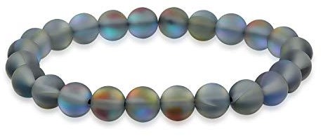 Bling Jewelry Regenbogen Irisierender Erstellter Blauer Mondstein Runder Perlen 8MM Stapelbarer Strang Stretch Armband Für Frauen Männer Teenager Unisex
