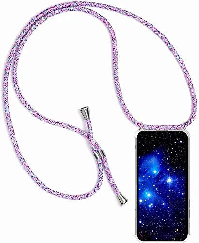 Bigcousin Handykette kompatibel mit Samsung Galaxy A50/A50S/A30S,Handyhülle mit Band,Transparent Silikonhülle,Schutzhülle mit Kordel in Rainbow