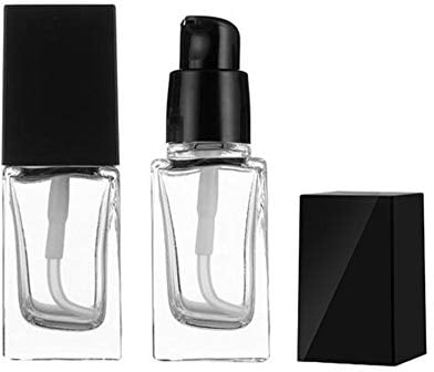 2Pcs 20ml/0.7oz Empty Clear Square Glass Emulsion Essence Bottle with Black Pump Head Cosmetic Foundation Travel Vials Containers Holder for Lotion Cleanser Essential Oils Liquids Body Cream