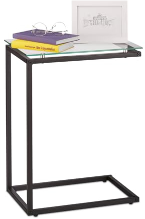 Relaxdays Beistelltisch, U-Form, Glas Tischplatte, Metall, Bauhausstil, Konsolentisch HxBxT: 61 x 30 x 45 cm, schwarz