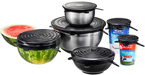 GEFU Silikondeckel FLEXIFRESH – 6-teilig, Silikon Stretch Deckel, lebensmittelecht, wiederverwendbar, für Töpfe, Schüsseln, Becher, Dosen, Obst