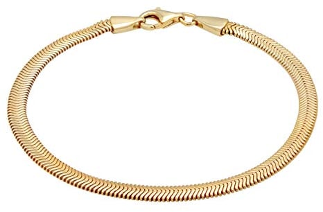 Kuzzoi Silber Armband für Herren handgefertigt, Herrenarmband aus massivem 925 Sterling Silber vergoldet, Goldenes Herringbone Armband für den Mann, Flaches (4mm) Fischgrätenmuster, Länge 23 cm