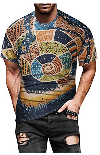 T-Shirt Top Bluse Männer Frühling Sommer Casual Slim 3D gedruckt Kurzarm (M,6Mehrfarbig)