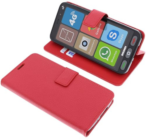 foto-kontor Custodia a Libro Compatibile con Brondi Amico Smartphone S Nero Cover di Colore Rosso