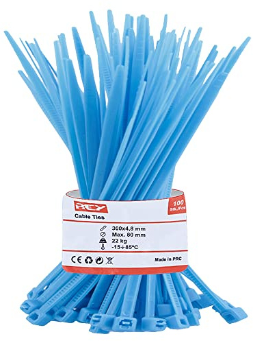 100x Paquet de colliers de serrage 4.8 x 300mm Maille renforcée, Protection UV, Bleu