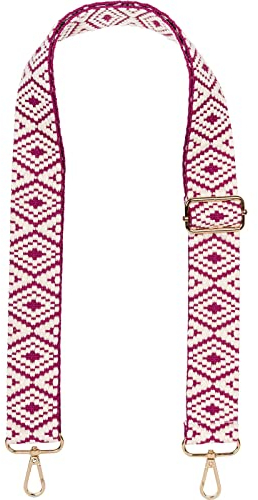 styleBREAKER Taschen Schulterriemen mit Azteken Muster, Wechsel Taschengurt mit Karabinerhaken, verstellbar, Handyband, Handykette 02013015, Farbe:Himbeer-Beige
