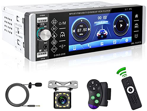 Podofo RDS AM Autoradio 1 Din con 5,1 Pollici IPS Touchscreen con Schermo Bluetooth Vivavoce Stereo Auto Radio, FM, 4 Porte USB, Collegamento Speculare, Telecamera per Retromarcia e Microfono