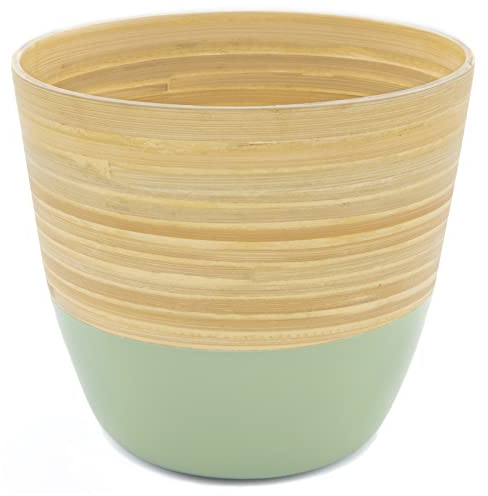 Dehaus® Pot de Fleur en Bambou Fait Main Élégant, Pots de Fleurs Interieur, Cache Pot Plante Interieur, Jardiniere, Pot Plante, Porte Plante, Pot Fleur, Moyen Cache-Pots 17 cm D x 16cm H (Vert Clair)