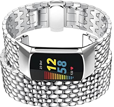 BrynnShop Metall Armband Kompatibel mit Fitbit Charge 5 Watch Armband Edelstahl Für Herren Damen Ersatz mit Schnalle Elegant Uhrenarmband Für Fitbit Charge 5