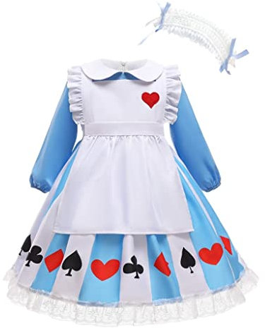 Lito Angels Vestito Costume Alice nel paese delle meravigliea con Grembiule Bianco e Fascia per Bambina, Taglia 8-9 anni, Blu