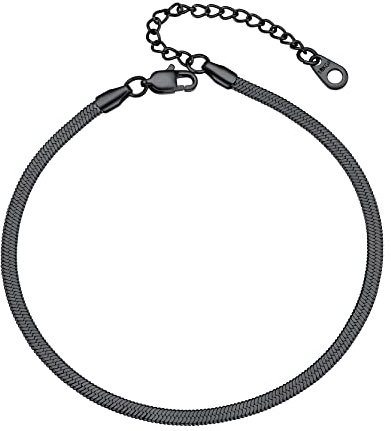 GoldChic Chaine de Cheville Bracelet de Pied Femme Serpent 3/5 mm Acier/Or Plaque/Noir/Or Rose Inoxydable Gourmette Maille Court 16 cm Plat Chaine Pas Cher Fille Enfant Petit Cadeau Noël