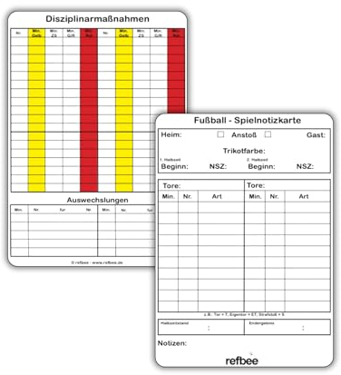 refbee Schiedsrichter Spielnotizkarten Fußball – 100 Stück – gemäß DFBnet - Praktisch & Robust