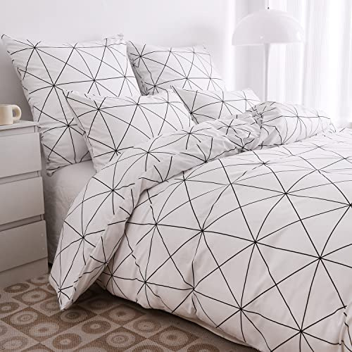 Luofanfei Housse de Couette 140x200 à Carreaux Noir et Blanc Géométrique Parure de Lit 2 Pièces Linge de Lit Modern 1 Personne Ensemble Literie avec Fermeture éclair et 1x 65x65cm Taie d'oreiller