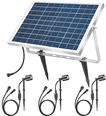 LumenSolar - Kit Iluminacion Jardin con Placa Solar de 10W y 3 Lamparas 0,6W, Temperatura de Color 2900K-3200K, Equipo Impermeable Nivel IP66, Placa Solar de 350 x 235 x 38 mm