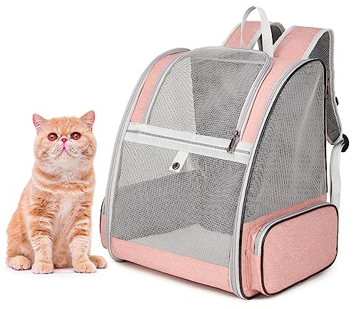 Haustier-Rucksack für Hunde, Katzen, Welpen, Vollständig Belüftetes Netzgewebe, von Fluggesellschaften Zugelassen, Entworfen für Reisen, Wandern, Spaziergänge und den Außenbereich, Rosa