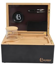 Blue Bus Genesis 3.0 Bambus-Organizer-Box mit Schlüsselschloss, magnetischem Zubehördeckel und komplettem Zubehör-Set, 26,7 cm L x 12,7 cm B x 17,8 cm H, Schwarz