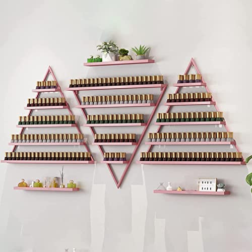 Gvqng Nail Varnish Triangle Storage, Wall Mounted Metal Nail Polish Display Rack, Five Layers of Large Capacity Nail Polish Organiser, for Home Salon Business Spa,Pink,6 piece suit