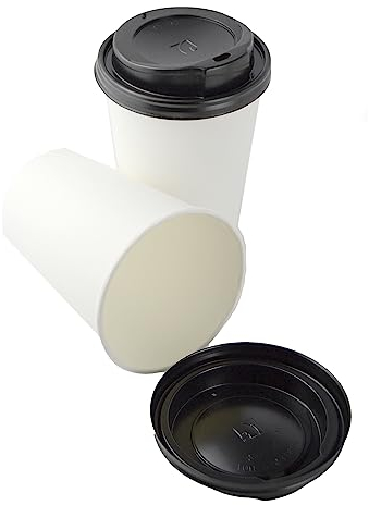 DUE ESSE S.N.C. DI SABATINI ALDO PZ 50 BICCHIERI IN CARTA BIANCHI DA 12 OZ (350 ML) + COPERCHIO NERO CON BECCUCCIO IDEALE PER ASPORTO BEVANDE CALDE