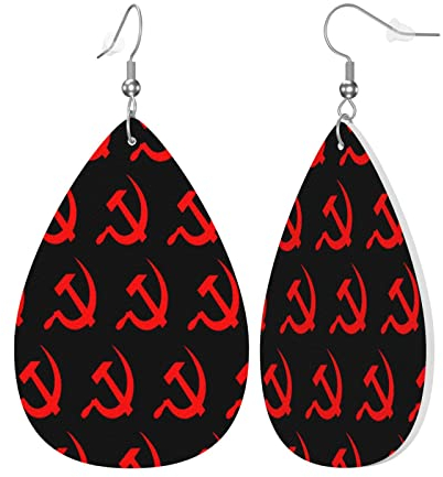 Orecchini in finta pelle Eed martello e falce per le donne a goccia goccia orecchini pendenti gioielli regalo, Misura unica, Pelle PVC