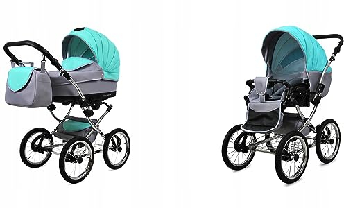 BabyLux® Bambimo Kinderwagen Set 2 in 1 - Margaret Exclusive - incl. Babywanne, Buggy Sportsitz - Kinderwagenset - Kombikinderwagen mit Wickeltasche, Regenschutz, Moskitonetz, Cupholder usw.