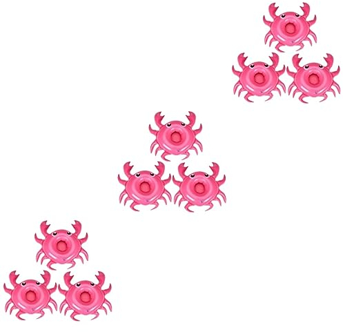 Toyvian 9piezas Soporte De Tazas Inflables De Cangrejo para Fiesta La Piscina Flotador De Bebidas De Resistente Accesorio Divertido para Uso Agua para Color Rosado