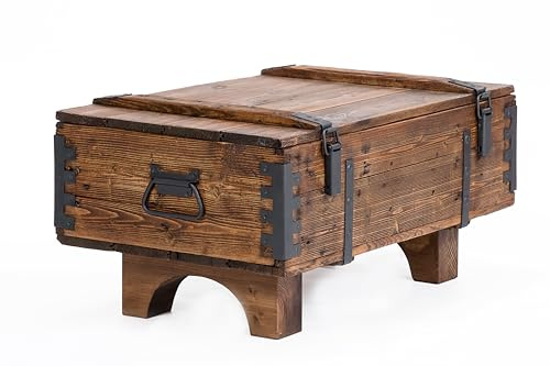 Emdivayn Vintage Truhe Kiste Kaffeetisch, Holztruhe Couchtisch 39 cm. Höhe / 50 cm. Tiefe / 81 cm. Breite