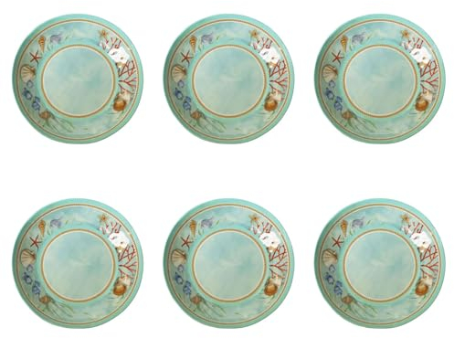 BRANDANI Piatto Fondo Marino Reef Set 6 Pezzi 21cm Melamina Celeste