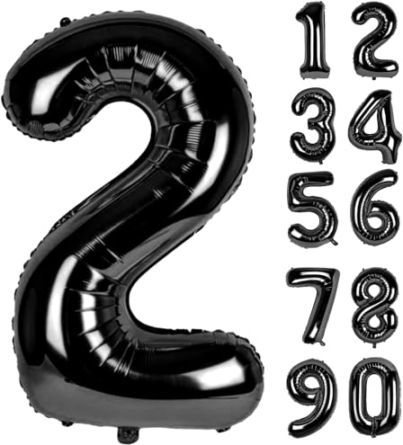 Zahlen Luftballons Geburtstag 2 Schwarz, Folienballon Riesen 82cm Helium Ballons Zahl Luftballon Zahlenluftballons Geburtstagsdeko Für Mädchen Junge Kindergeburtstag Babyparty Jubiläum Party Deko