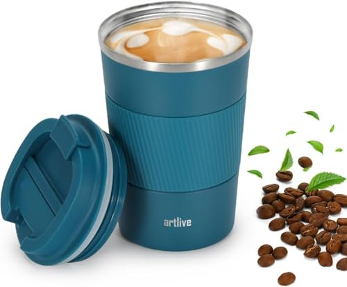 Artlive Coffee Cup, Reusable, Insulated & Double Wall Travel Mug - Travel Cup Thermal Stainless Steel Eco-Friendly with Lid - Hot & Cold Coffee Mug (BlueGrip, 510 ml)