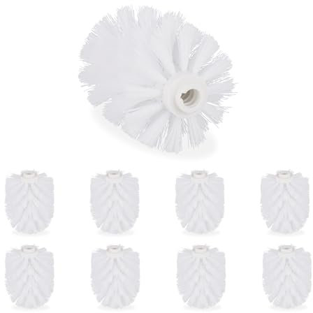 Relaxdays Set de 9 Cepillos de Recambio Escobilla WC, Baño, Repuesto, Plástico, 12 mm de Rosca, ⌀ 7 cm, Color Blanco