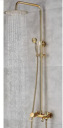 Duschsystem, Duschpaneel mit armatur, 360° drehbaren, Wandmontage, Einstellbare Höhe 80–117 cm, Anwendbarer Wasserdruck 0,25 MPa für Hotels, Badezentren, Schwimmbäder, usw - Gold