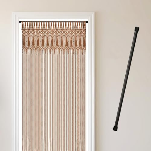 Cozyor Makrameevorhang mit Stange 70-120 cm ohne Bohren Türvorhang Fenstervorhang 132x200cm Raumteiler, Boho Wandbehang & Deko braun, Hochzeit, Wohnzimmer Handmade
