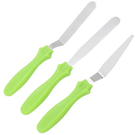 3Pcs Cake Icing Spatulas, Stainless Steel Smoothing Frosting Spatula Cake Decorating Palette Knife Baking Accessories for Kitchen Baking Cooking, Green